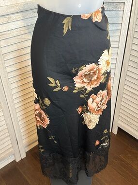Cato Black Maxi Skirt with Peach and Cream Floral Pattern